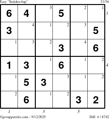 The grouppuzzles.com Easy Sudoku-6up puzzle for Friday September 12, 2025, suitable for printing, with all 4 steps marked