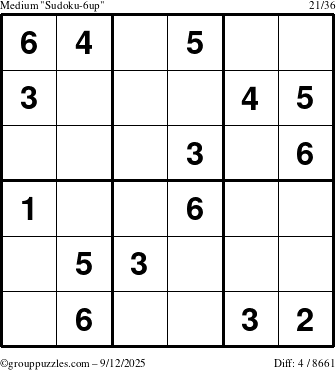 The grouppuzzles.com Medium Sudoku-6up puzzle for Friday September 12, 2025