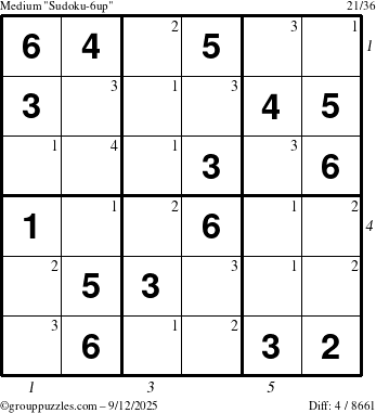 The grouppuzzles.com Medium Sudoku-6up puzzle for Friday September 12, 2025 with all 4 steps marked