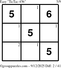 The grouppuzzles.com Easy TicTac-456 puzzle for Friday September 12, 2025 with the first 2 steps marked