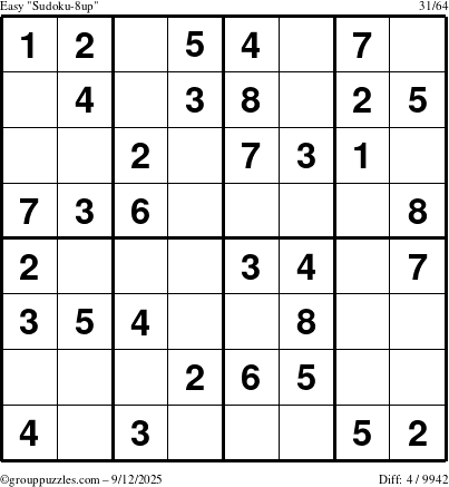 The grouppuzzles.com Easy Sudoku-8up puzzle for Friday September 12, 2025