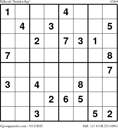 The grouppuzzles.com Difficult Sudoku-8up puzzle for Friday September 12, 2025