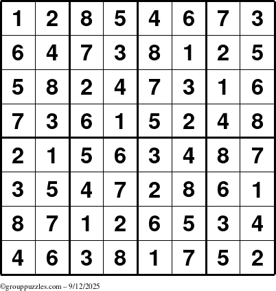 The grouppuzzles.com Answer grid for the Sudoku-8up puzzle for Friday September 12, 2025