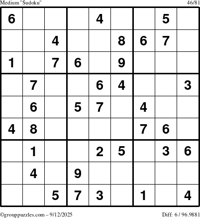 The grouppuzzles.com Medium Sudoku puzzle for Friday September 12, 2025