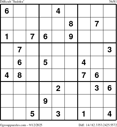 The grouppuzzles.com Difficult Sudoku puzzle for Friday September 12, 2025
