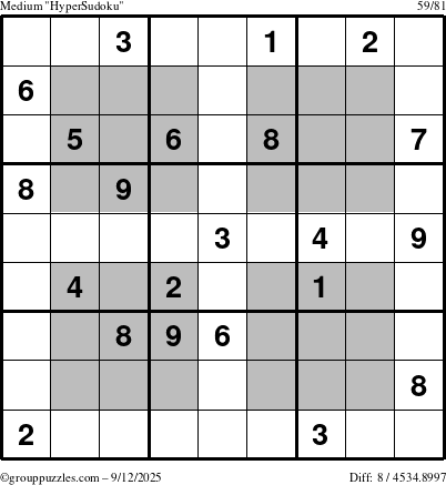 The grouppuzzles.com Medium HyperSudoku puzzle for Friday September 12, 2025
