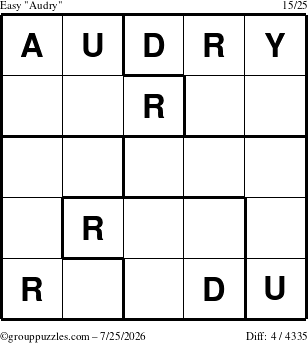 The grouppuzzles.com Easy Audry puzzle for Saturday July 25, 2026