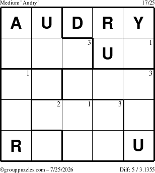 The grouppuzzles.com Medium Audry puzzle for Saturday July 25, 2026 with the first 3 steps marked