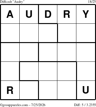 The grouppuzzles.com Difficult Audry puzzle for Saturday July 25, 2026