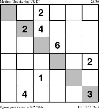 The grouppuzzles.com Medium Sudoku-6up-UR-D puzzle for Saturday July 25, 2026