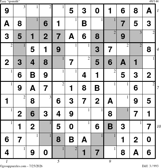 The grouppuzzles.com Easy tpsmith puzzle for Saturday July 25, 2026, suitable for printing, with all 3 steps marked