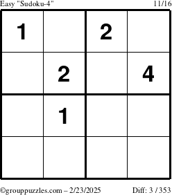 The grouppuzzles.com Easy Sudoku-4 puzzle for Sunday February 23, 2025