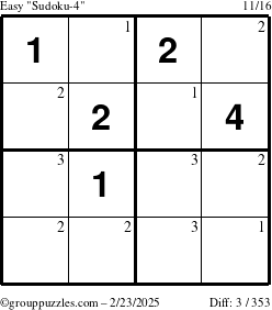 The grouppuzzles.com Easy Sudoku-4 puzzle for Sunday February 23, 2025 with the first 3 steps marked