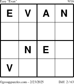 The grouppuzzles.com Easy Evan puzzle for Sunday February 23, 2025