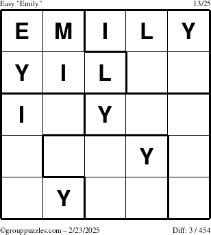 The grouppuzzles.com Easy Emily puzzle for Sunday February 23, 2025