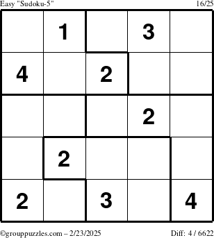 The grouppuzzles.com Easy Sudoku-5 puzzle for Sunday February 23, 2025