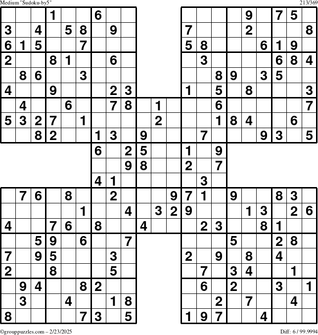 The grouppuzzles.com Medium Sudoku-by5 puzzle for Sunday February 23, 2025