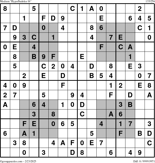 The grouppuzzles.com Medium HyperSudoku-16 puzzle for Sunday February 23, 2025