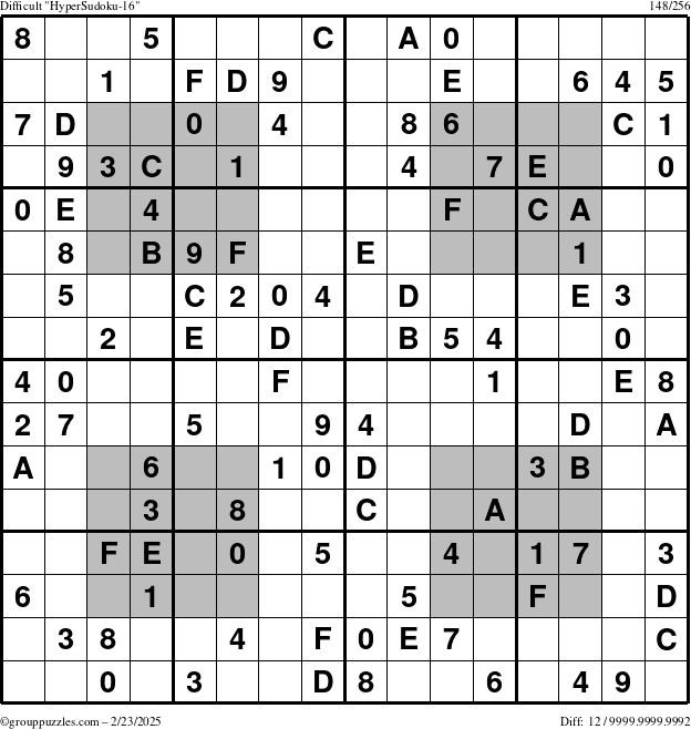 The grouppuzzles.com Difficult HyperSudoku-16 puzzle for Sunday February 23, 2025