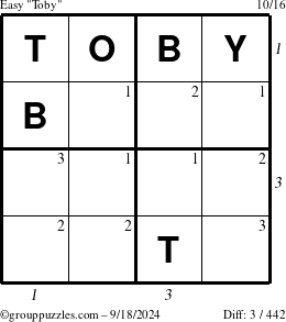 The grouppuzzles.com Easy Toby puzzle for Wednesday September 18, 2024 with all 3 steps marked