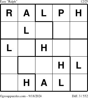 The grouppuzzles.com Easy Ralph puzzle for Wednesday September 18, 2024