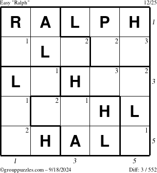 The grouppuzzles.com Easy Ralph puzzle for Wednesday September 18, 2024 with all 3 steps marked