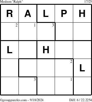 The grouppuzzles.com Medium Ralph puzzle for Wednesday September 18, 2024 with the first 3 steps marked