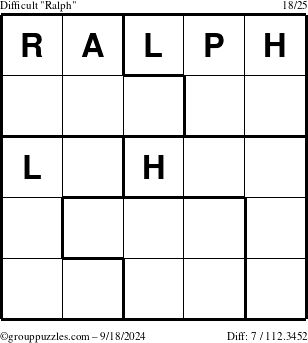 The grouppuzzles.com Difficult Ralph puzzle for Wednesday September 18, 2024