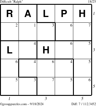 The grouppuzzles.com Difficult Ralph puzzle for Wednesday September 18, 2024 with all 7 steps marked