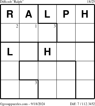 The grouppuzzles.com Difficult Ralph puzzle for Wednesday September 18, 2024 with the first 3 steps marked