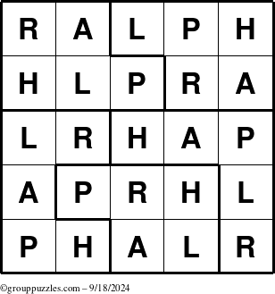 The grouppuzzles.com Answer grid for the Ralph puzzle for Wednesday September 18, 2024