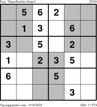 The grouppuzzles.com Easy SuperSudoku-Junior puzzle for Wednesday September 18, 2024