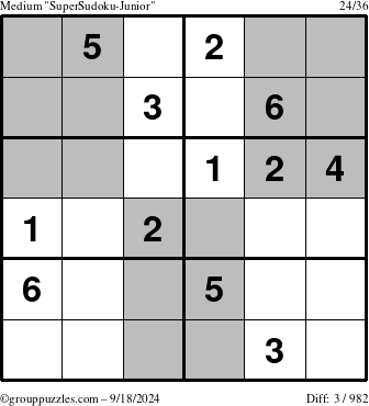 The grouppuzzles.com Medium SuperSudoku-Junior puzzle for Wednesday September 18, 2024