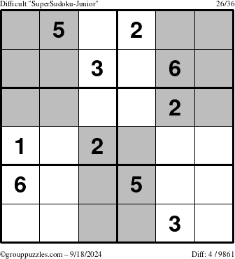 The grouppuzzles.com Difficult SuperSudoku-Junior puzzle for Wednesday September 18, 2024