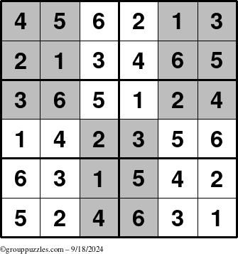 The grouppuzzles.com Answer grid for the SuperSudoku-Junior puzzle for Wednesday September 18, 2024