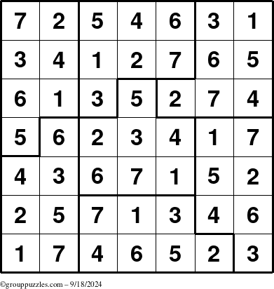 The grouppuzzles.com Answer grid for the Sudoku-7B puzzle for Wednesday September 18, 2024