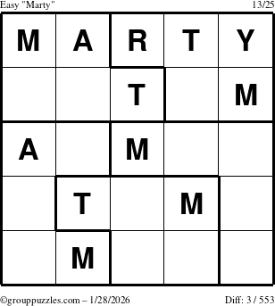 The grouppuzzles.com Easy Marty puzzle for Wednesday January 28, 2026
