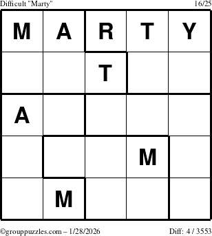 The grouppuzzles.com Difficult Marty puzzle for Wednesday January 28, 2026
