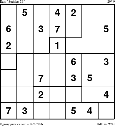 The grouppuzzles.com Easy Sudoku-7B puzzle for Wednesday January 28, 2026