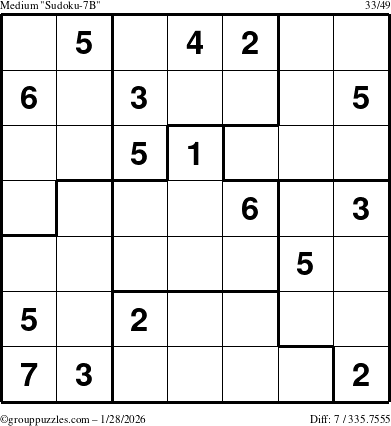 The grouppuzzles.com Medium Sudoku-7B puzzle for Wednesday January 28, 2026