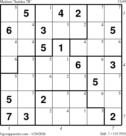 The grouppuzzles.com Medium Sudoku-7B puzzle for Wednesday January 28, 2026, suitable for printing, with all 7 steps marked