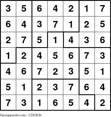 The grouppuzzles.com Answer grid for the Sudoku-7B puzzle for Wednesday January 28, 2026