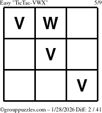 The grouppuzzles.com Easy TicTac-VWX puzzle for Wednesday January 28, 2026