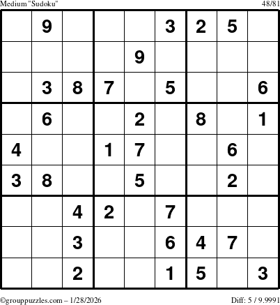 The grouppuzzles.com Medium Sudoku puzzle for Wednesday January 28, 2026