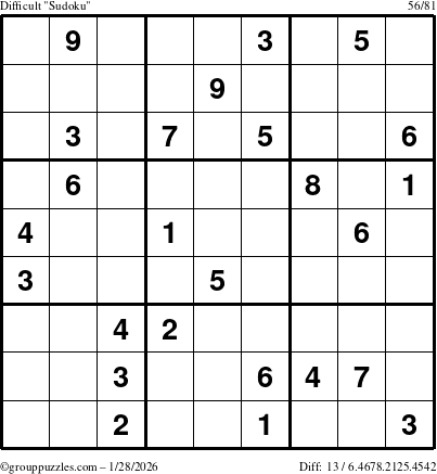 The grouppuzzles.com Difficult Sudoku puzzle for Wednesday January 28, 2026