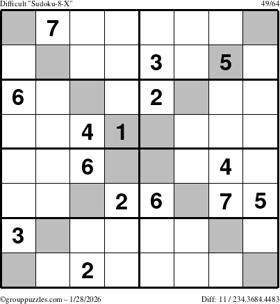 The grouppuzzles.com Difficult Sudoku-8-X puzzle for Wednesday January 28, 2026
