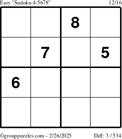 The grouppuzzles.com Easy Sudoku-4-5678 puzzle for Wednesday February 26, 2025