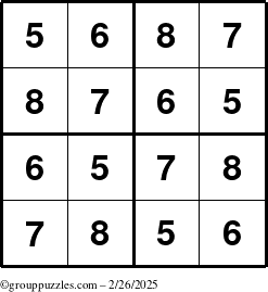 The grouppuzzles.com Answer grid for the Sudoku-4-5678 puzzle for Wednesday February 26, 2025