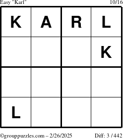 The grouppuzzles.com Easy Karl puzzle for Wednesday February 26, 2025