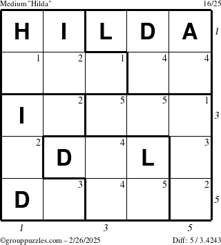 The grouppuzzles.com Medium Hilda puzzle for Wednesday February 26, 2025 with all 5 steps marked